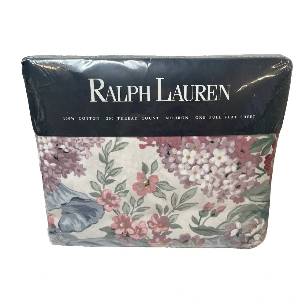 New Ralph Lauren Allison  Floral Roses Flowers Blue Bow FULL  Flat Sheet  NIP